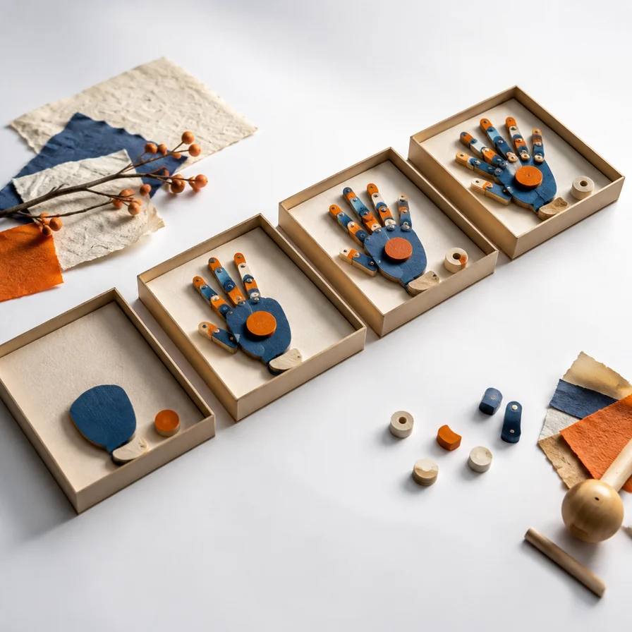 An orderly sequence of assembly trays