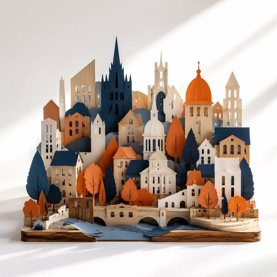 Layered paper buildings