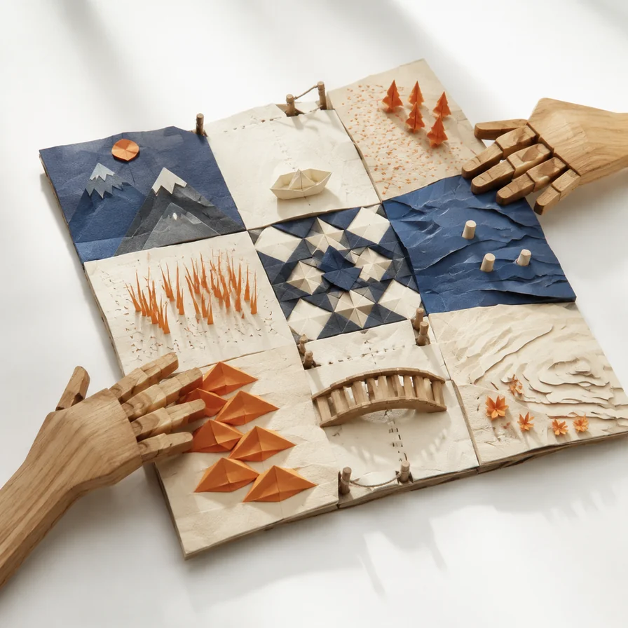 Connected paper story panels
